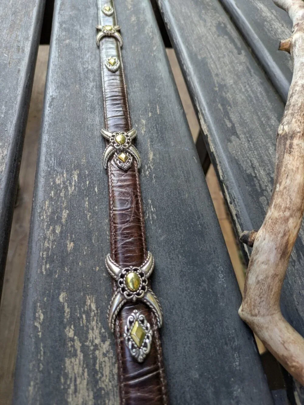 VTG Brighton Two-Tone Croc Leather Ranger Belt M30 Gold/Silver Western.